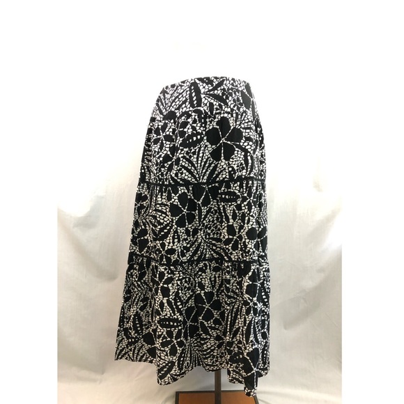 Jones New York Maxi Skirt Cotton 14W Black Batik. Floral A-Line - Picture 1 of 7